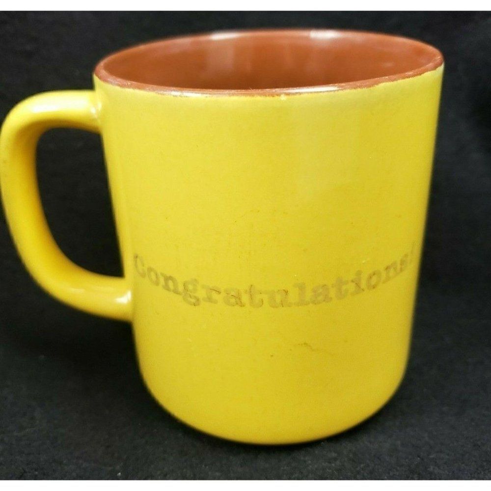 Vintage 80s Willitts Design Congratulations 10oz Mug Tea Coffee Cup Yellow Brown